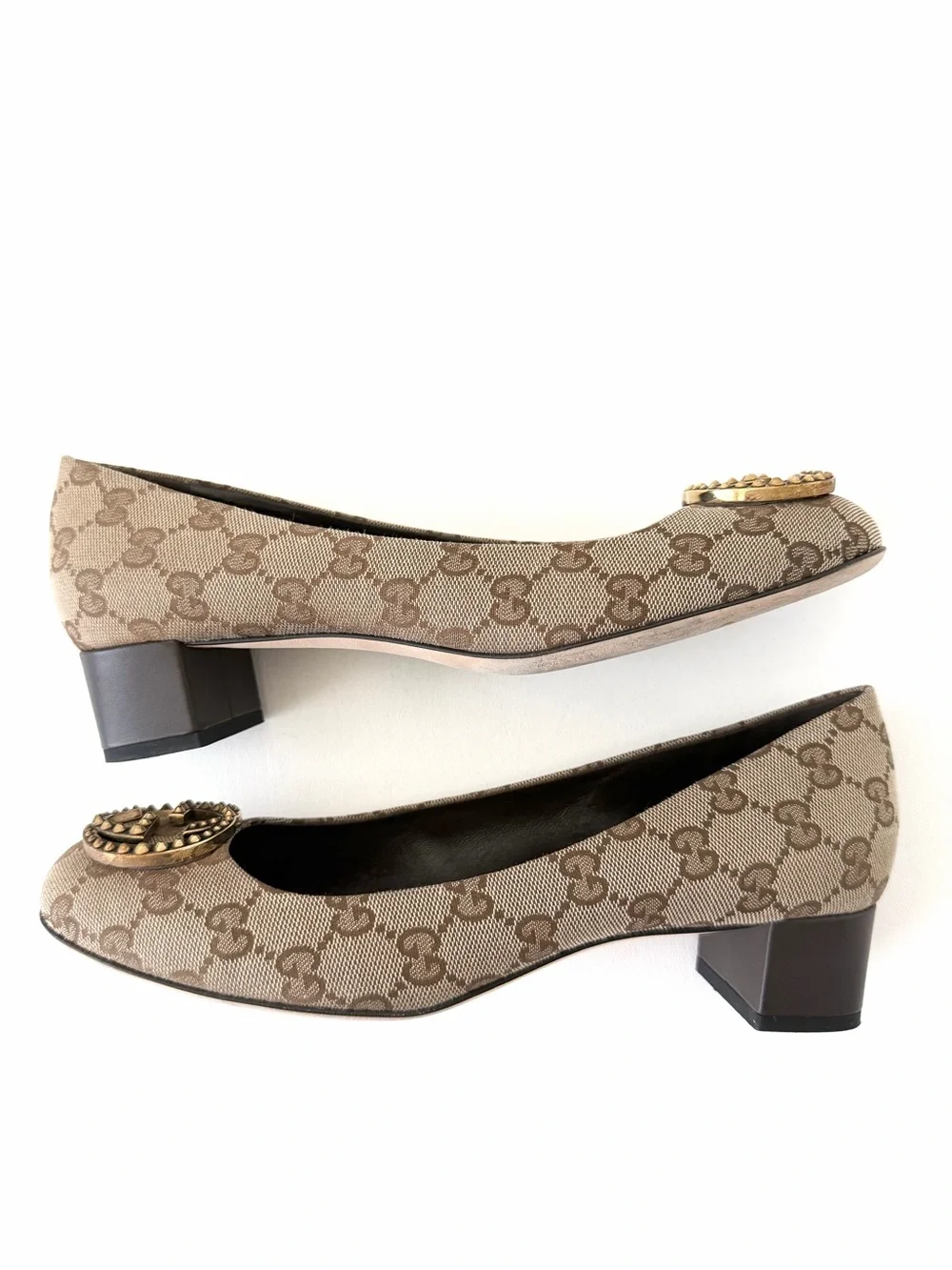 GUCCI | GG Monogram Canvas Interlocking G Block Heel Office Work Pumps EU 39